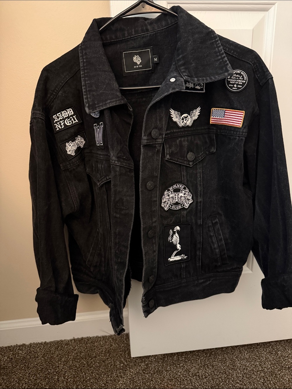 Darc Sport Black Denim Jean Jacket with Assorted Patches